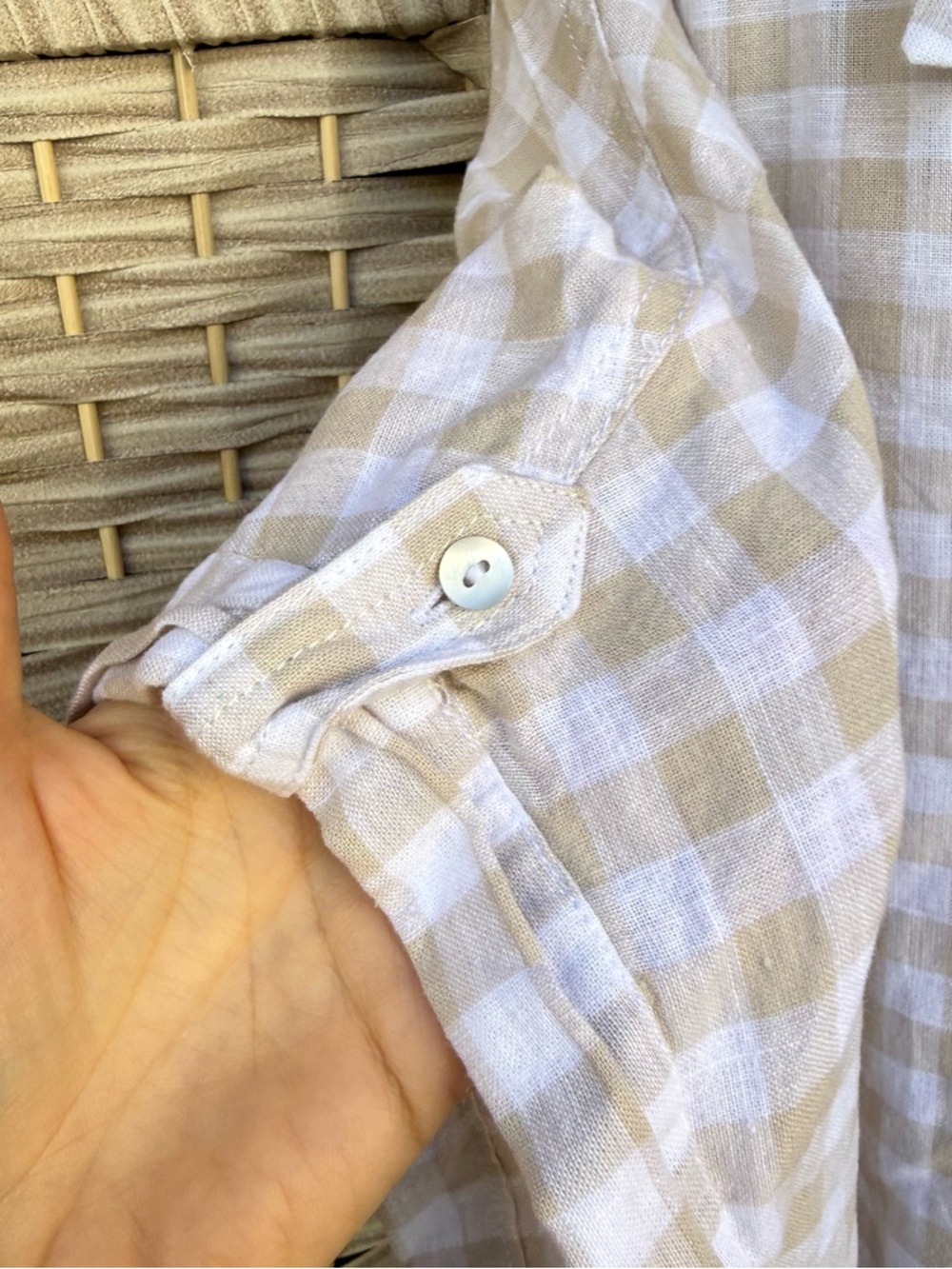 Laura Ashley Beige & White Gingham Linen Blend Oversized Tunic Top Size 3X - Picture 7 of 7